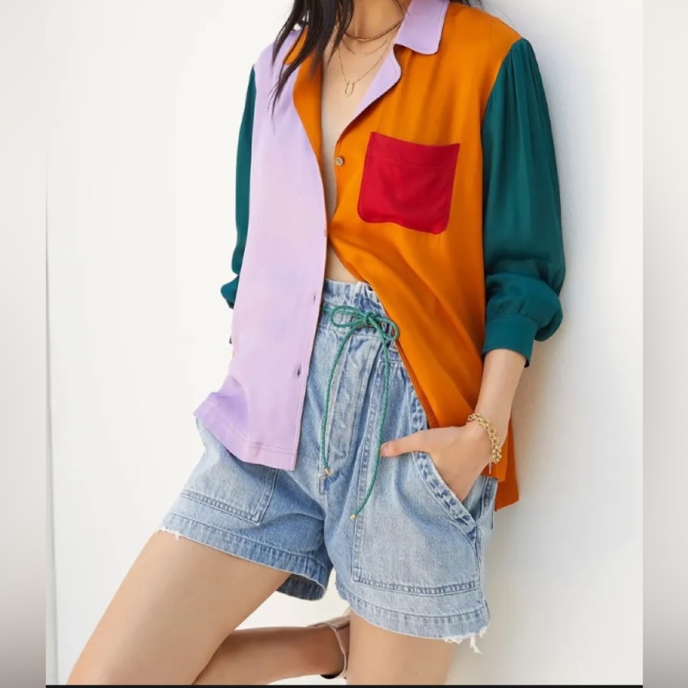 Anthropologie Farm Rio - puff-sleeve button down shirt